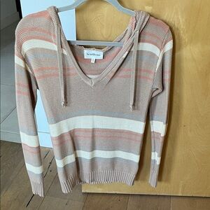 Heartloom V-Neck Striped Sweater - Tan, Cream, and Pink